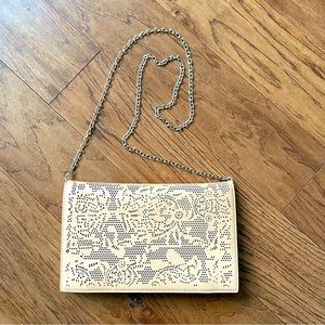 Steve Madden nude/tan textured clutch bag gold chain